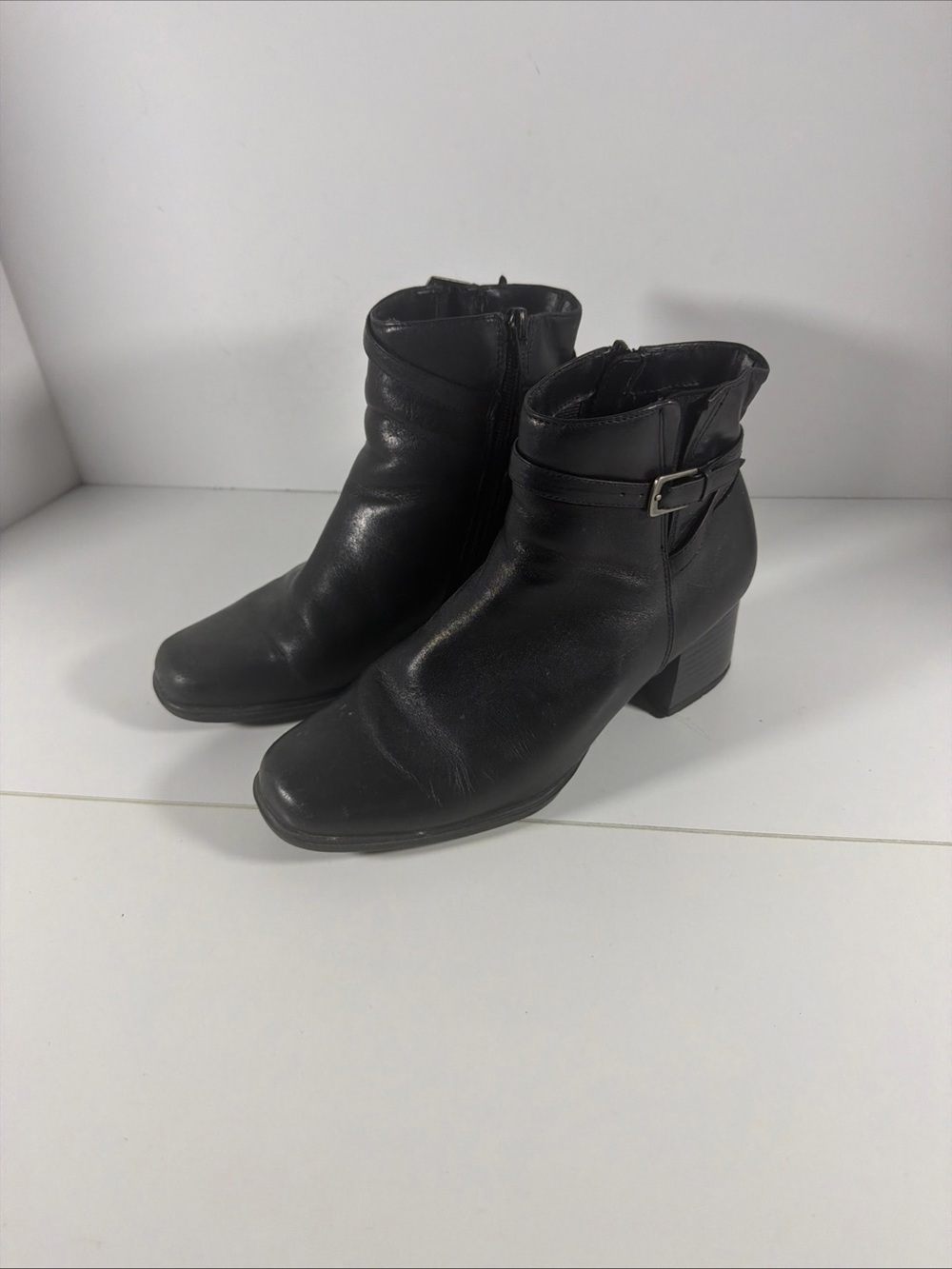 Pesaro Black Leather Ankle Booties with Buckle Strap